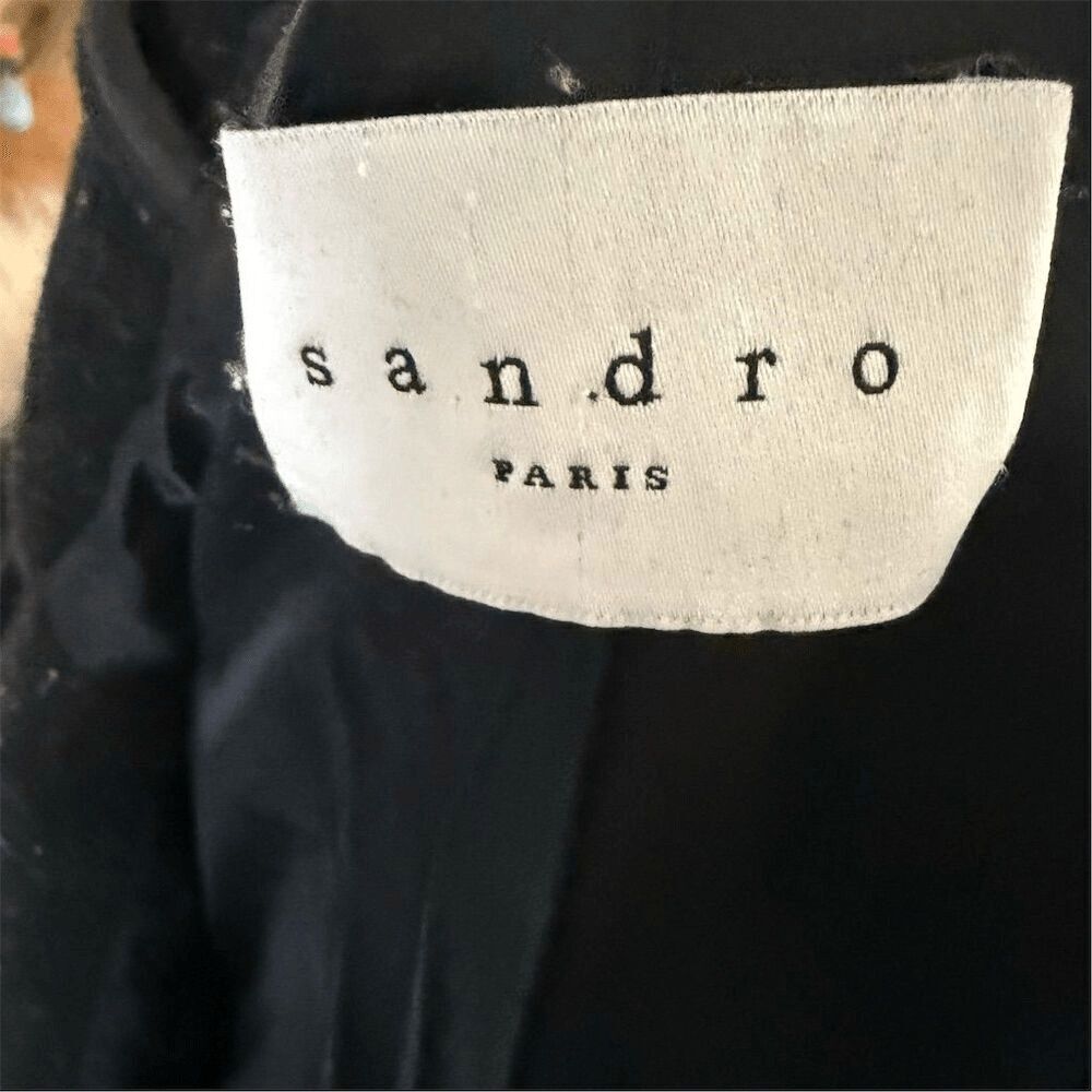 Sandro Paris Women's Black Wool Overcoat Size 40 / 8/M Fur-Trimmed Hood - Picture 4 of 9